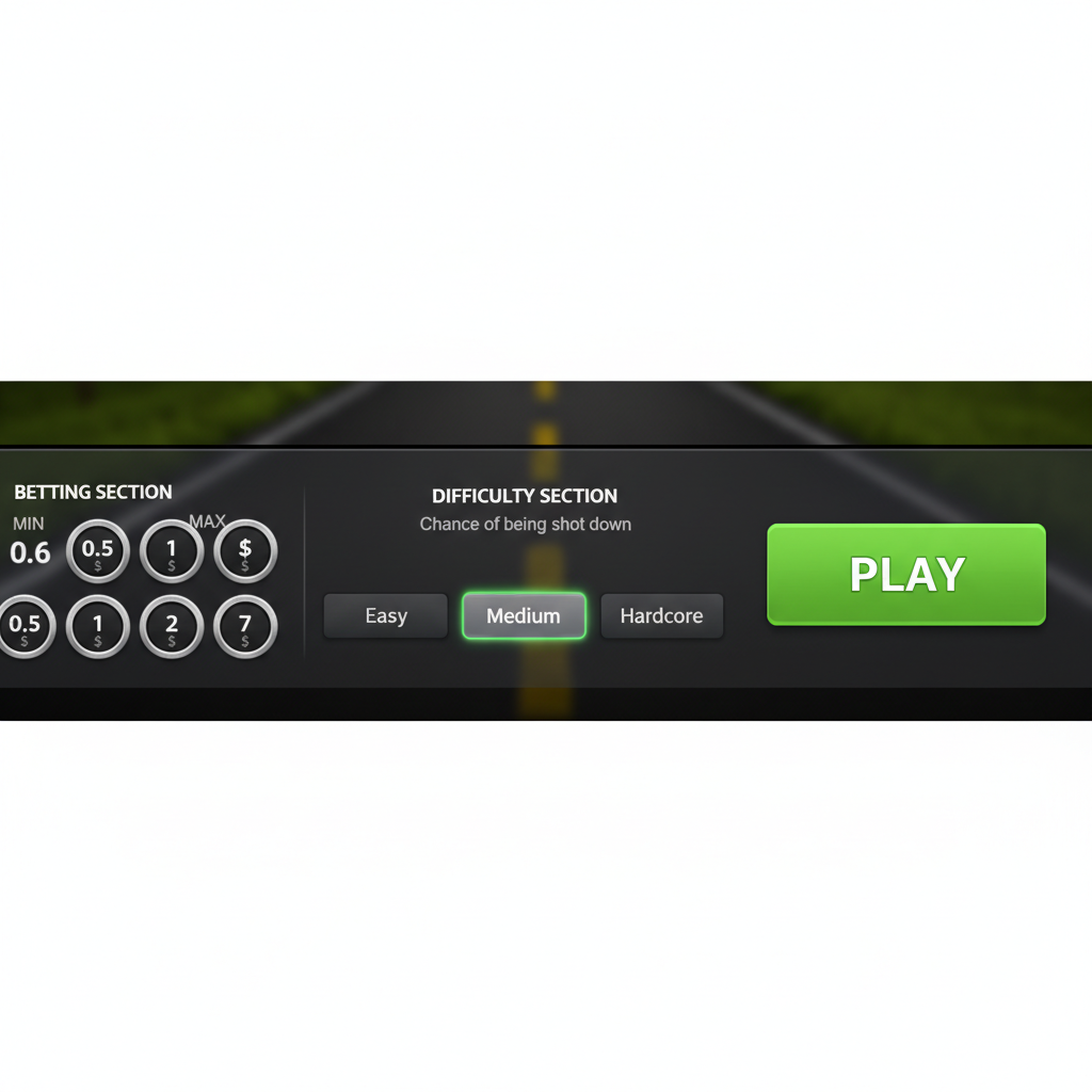 Pannello di controllo di Chicken Road 2.0 con i pulsanti per impostare la scommessa, la difficolta e avviare la partita